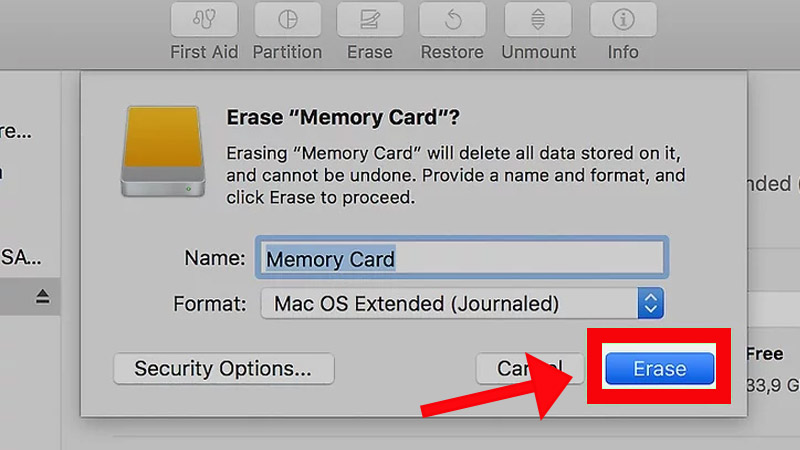 Nhấn vào Erase và hoàn tất.